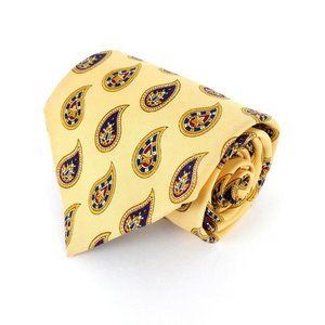 VTG Tommy Hilfiger Yellow Paisley Crest Necktie 4" 57" Italian Silk Made USA